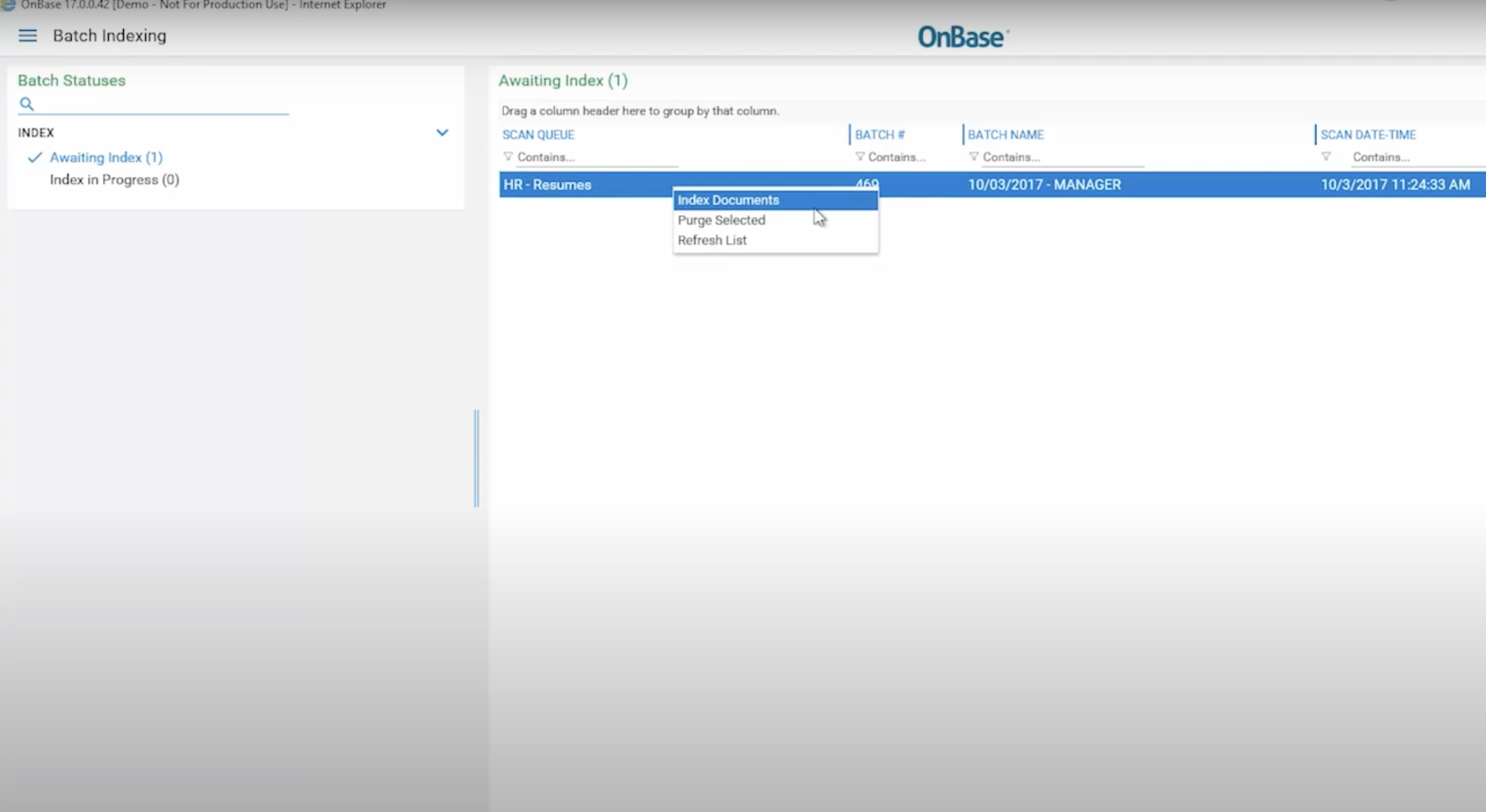 OnBase Indexing Batches of Documents